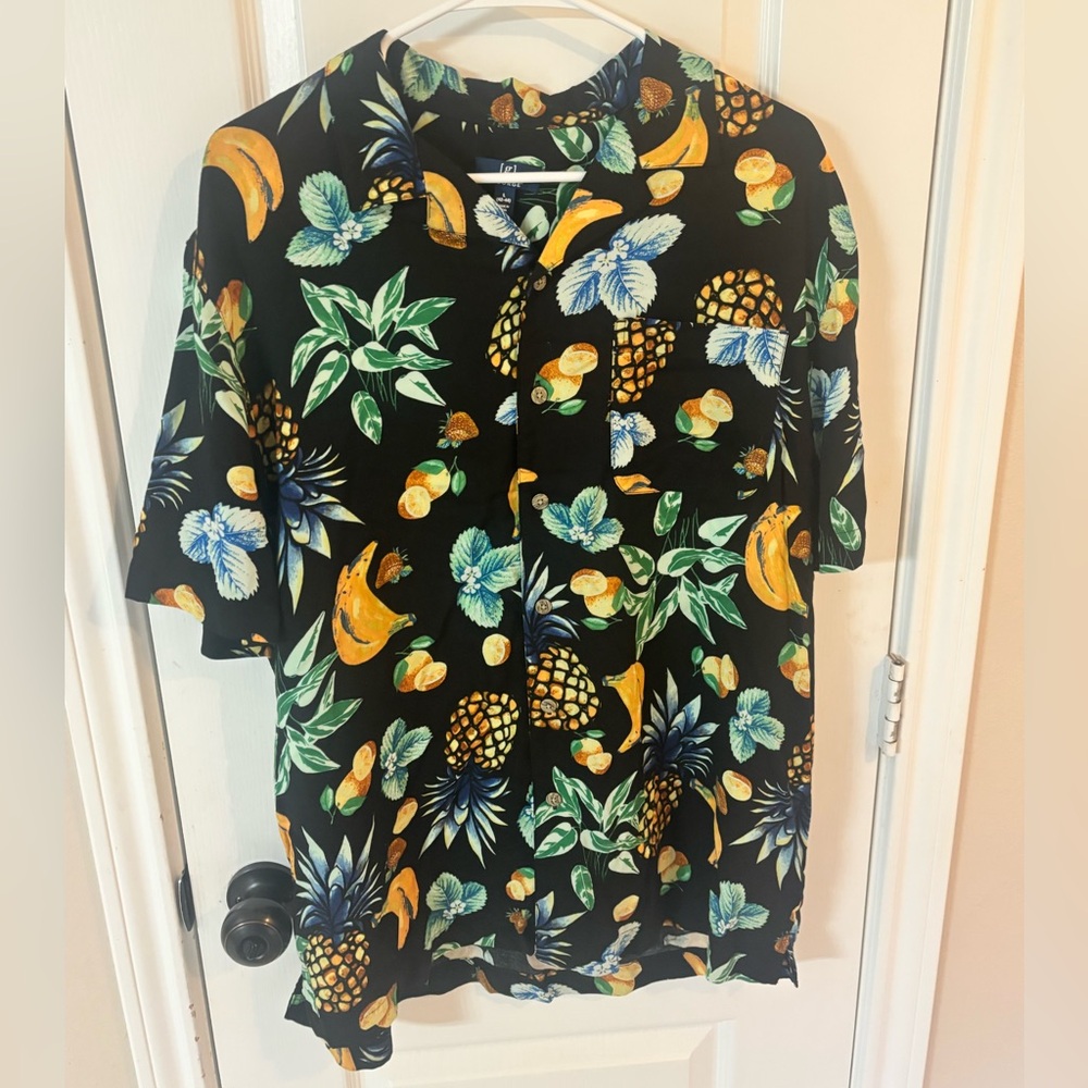 George Men’s Size Large Tropical Fruit & Leaf Print Hawaiian Short Sleeve Shirt